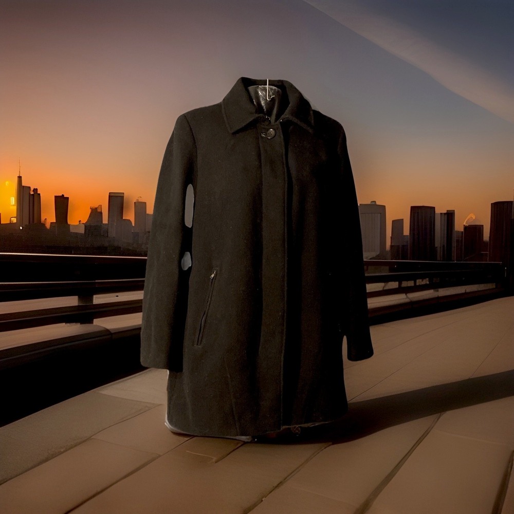 DKNY Wool Coat Womens Medium Black Hidden Button 52% Wool